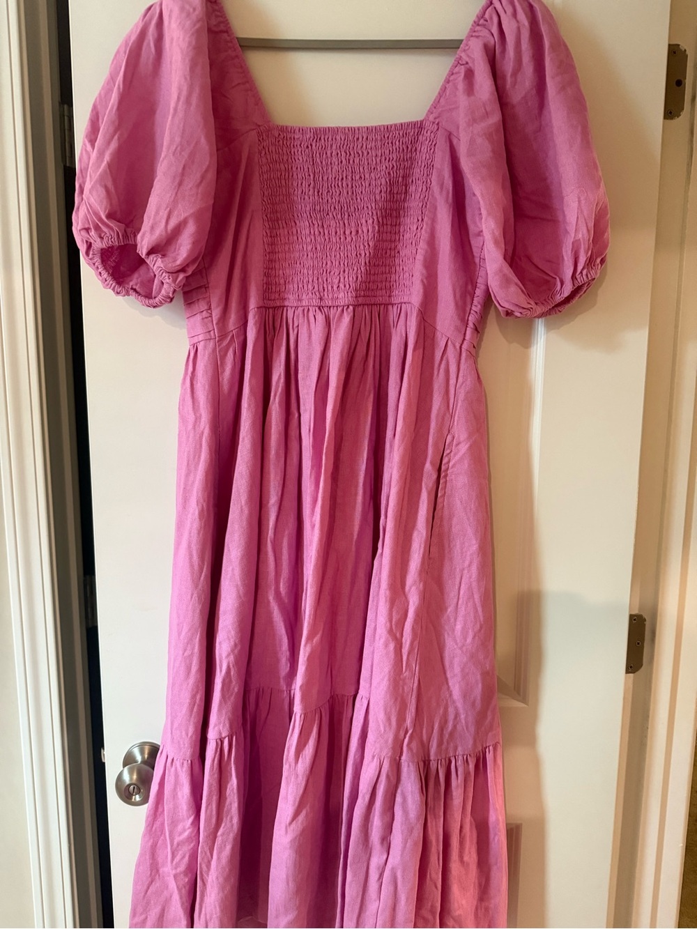 Abercrombie & Fitch Pink Puff-Sleeve Cotton Midi Dress - Picture 2 of 3